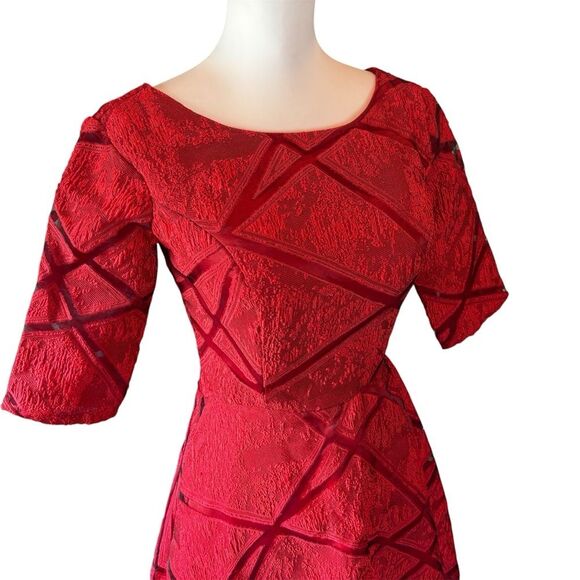 Custom EUC Red Lace Fit & Flare Dress | Padded Bust | Elegant Party Midi - Picture 2 of 8